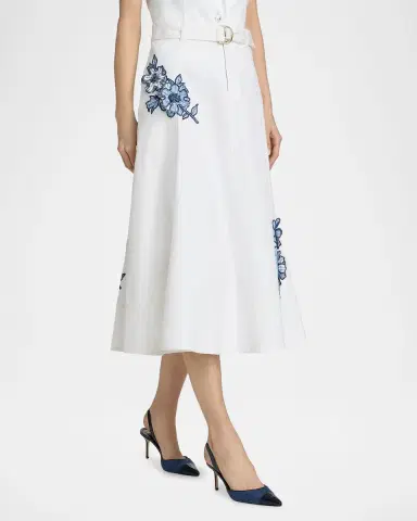Likely Samara Striped Floral Appliqué Midi Skirt | Thumbnail 4
