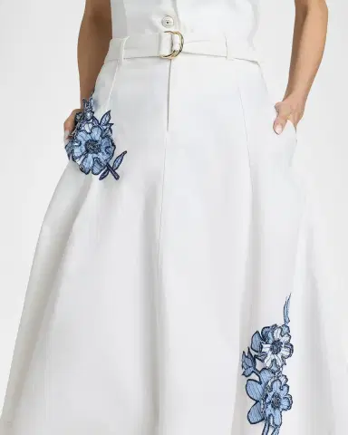 Likely Samara Striped Floral Appliqué Midi Skirt | Thumbnail 5