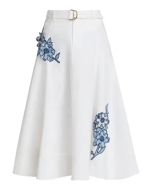 Likely Samara Striped Floral Appliqué Midi Skirt