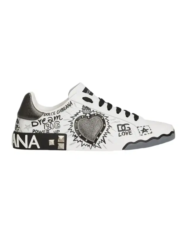Dolce & Gabbana Men 's Graffiti Patchwork Leather Low-Top Sneakers