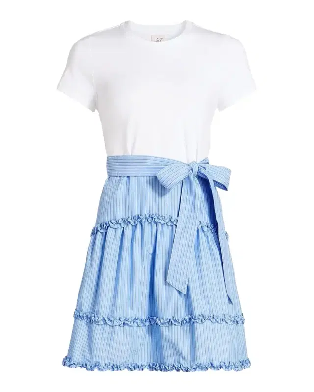 Likely Jessie Mixed-Media Belted Cotton-Blend Mini Dress