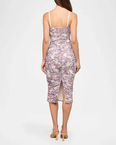 L'Agence Caprice Butterfly Wing-Print Ruched Midi Dress | Thumbnail 3 L'Agence Caprice Butterfly Wing-Print Ruched Midi Dress | Thumbnail 3