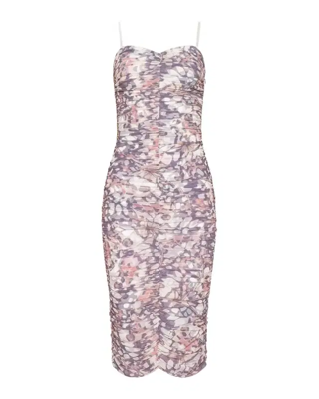 L'Agence Caprice Butterfly Wing-Print Ruched Midi Dress