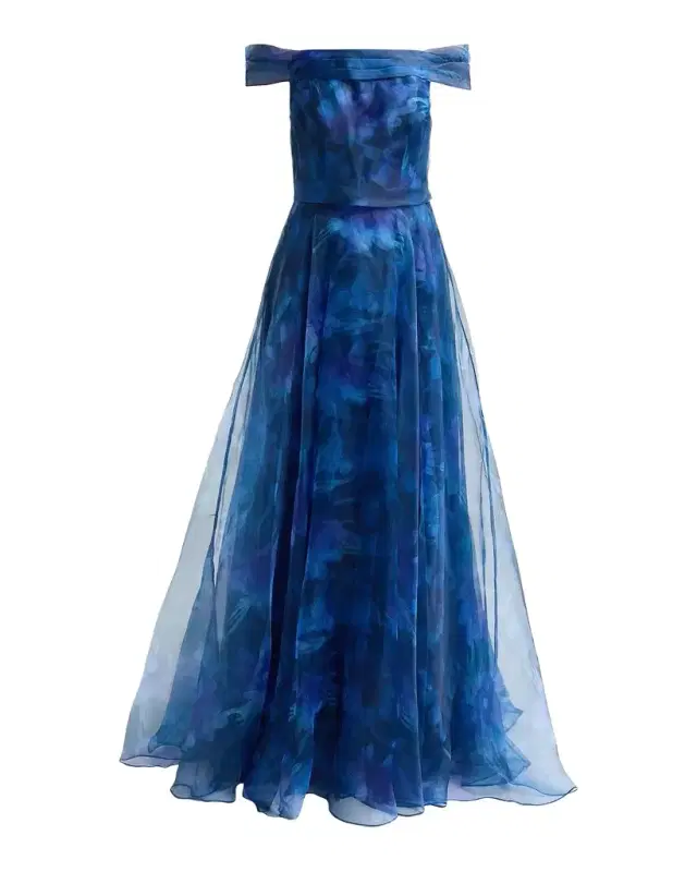 Rene Ruiz Collection Floral Organza Off-The-Shoulder Gown