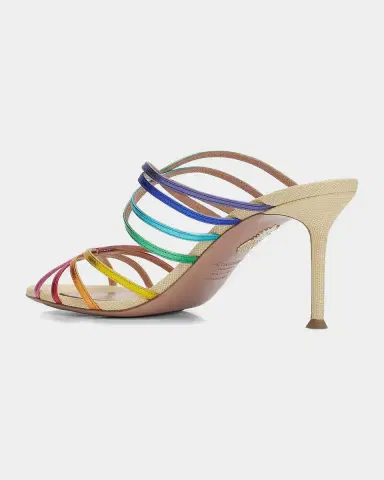 Aquazzura Tell Me 75MM Leather & Raffia Mule Sandals | Thumbnail 4