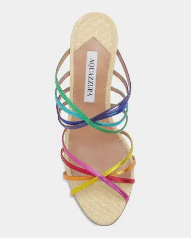 Aquazzura Tell Me 75MM Leather & Raffia Mule Sandals | Thumbnail 5