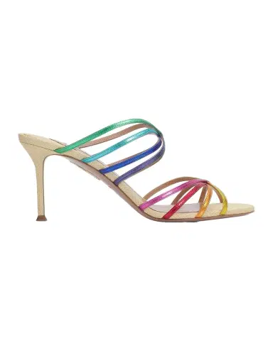 Aquazzura Tell Me 75MM Leather & Raffia Mule Sandals | Thumbnail 1