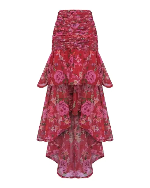 PatBO Peony Floral High-Low Midi Skirt