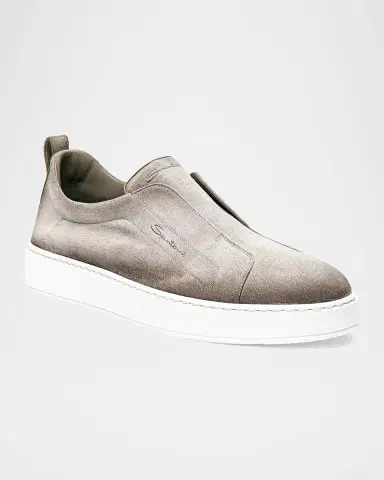 Santoni Men's Victory Logo Suede Slip-On Sneakers | Thumbnail 4
