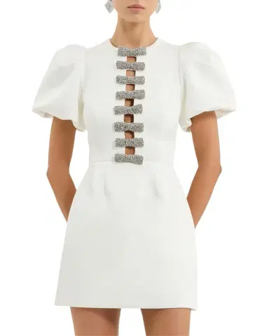 REBECCA VALLANCE Blaise Embellished-Bow Minidress | Thumbnail 1 REBECCA VALLANCE Blaise Embellished-Bow Minidress | Thumbnail 1
