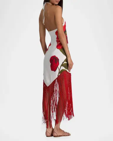 ALICE + OLIVIA Mallory Floral Fringed-Hem Midi Dress | Thumbnail 3 ALICE + OLIVIA Mallory Floral Fringed-Hem Midi Dress | Thumbnail 3