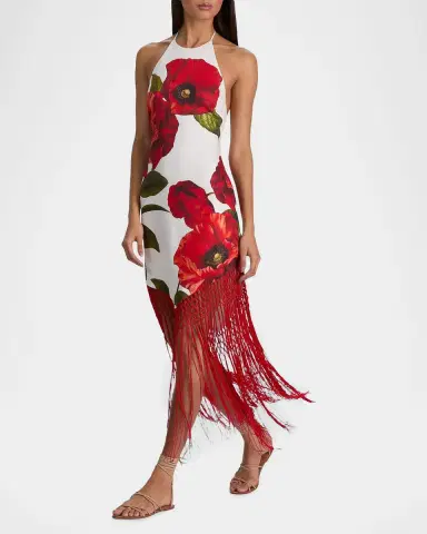 ALICE + OLIVIA Mallory Floral Fringed-Hem Midi Dress | Thumbnail 4 ALICE + OLIVIA Mallory Floral Fringed-Hem Midi Dress | Thumbnail 4