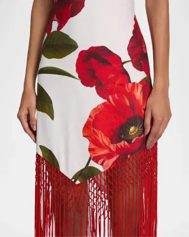 ALICE + OLIVIA Mallory Floral Fringed-Hem Midi Dress | Thumbnail 5 ALICE + OLIVIA Mallory Floral Fringed-Hem Midi Dress | Thumbnail 5
