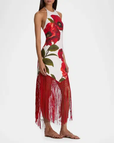 ALICE + OLIVIA Mallory Floral Fringed-Hem Midi Dress | Thumbnail 6 ALICE + OLIVIA Mallory Floral Fringed-Hem Midi Dress | Thumbnail 6