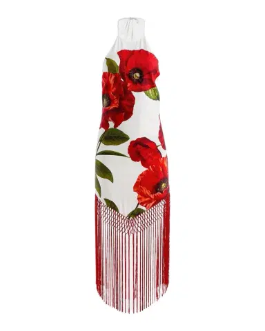 ALICE + OLIVIA Mallory Floral Fringed-Hem Midi Dress | Thumbnail 1 ALICE + OLIVIA Mallory Floral Fringed-Hem Midi Dress | Thumbnail 1