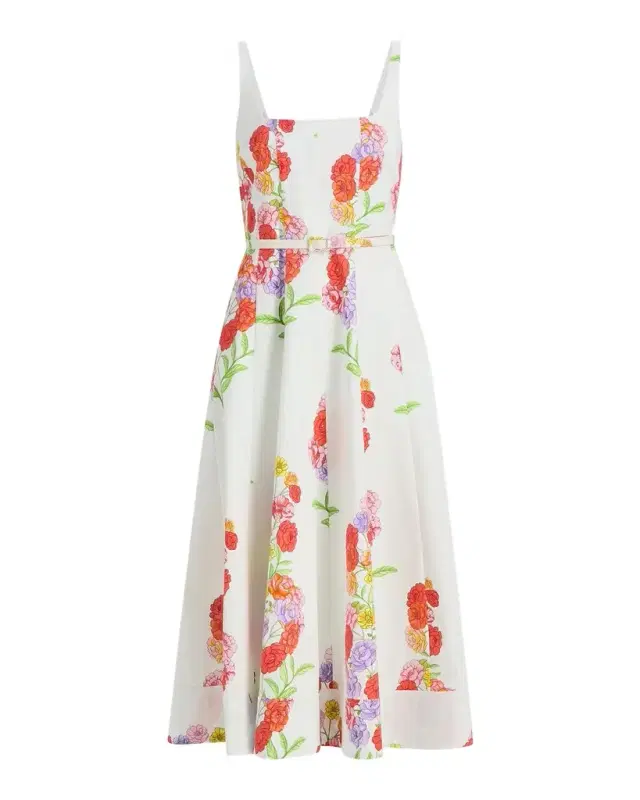 Milly Nia Floral Belted Midi Dress