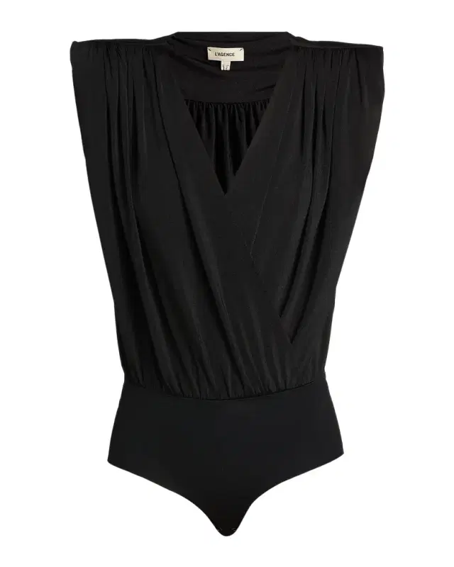 L 'Agence Akari Draped Shoulder Pad Bodysuit