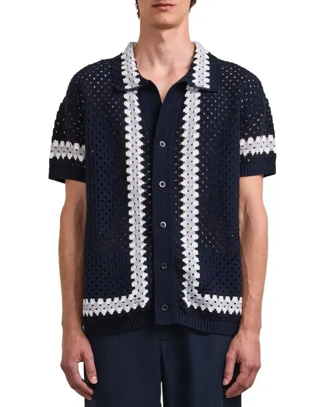 Frescobol Carioca Men 's Marques Cotton Crochet Camp Shirt