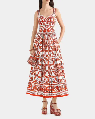 Dolce & Gabbana Majolica-Print Cotton Poplin Midi Dress | Thumbnail 2 Dolce & Gabbana Majolica-Print Cotton Poplin Midi Dress | Thumbnail 2