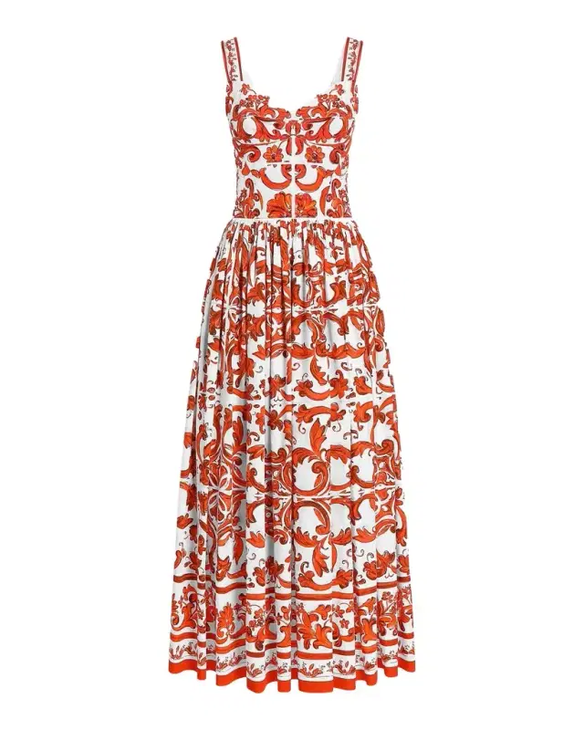 Dolce & Gabbana Majolica-Print Cotton Poplin Midi Dress