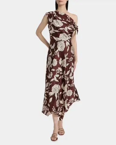 TANYA TAYLOR Loretta Floral Satin One-Shoulder Midi Dress | Thumbnail 2 TANYA TAYLOR Loretta Floral Satin One-Shoulder Midi Dress | Thumbnail 2