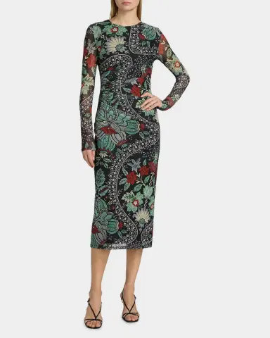 Elie Tahari Delilah Floral Mesh Midi Dress | Thumbnail 2