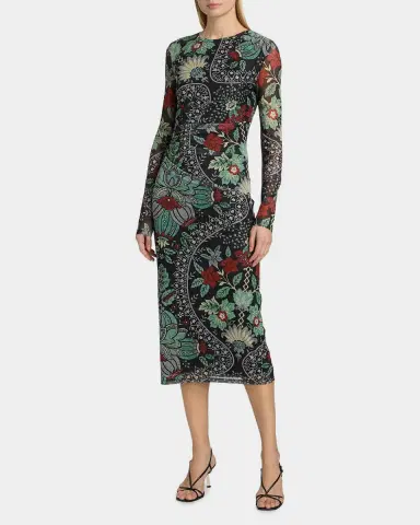 Elie Tahari Delilah Floral Mesh Midi Dress | Thumbnail 4