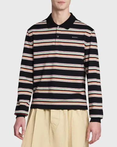 Marni Men 's Striped Cotton Slim-Fit Polo Shirt | Thumbnail 4
