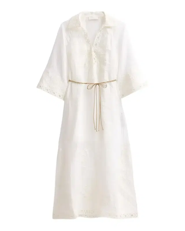 Zimmermann Indra Embroidered Belted Midi Dress