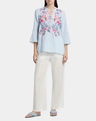 Johnny Was Lirielle Embroidered Linen-Blend Blouse | Thumbnail 2