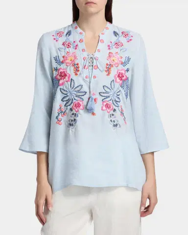 Johnny Was Lirielle Embroidered Linen-Blend Blouse | Thumbnail 4