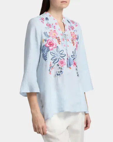 Johnny Was Lirielle Embroidered Linen-Blend Blouse | Thumbnail 7