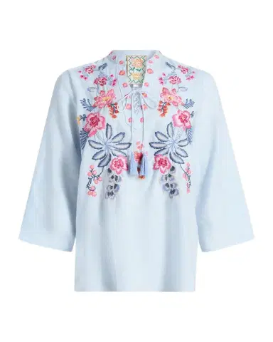 Johnny Was Lirielle Embroidered Linen-Blend Blouse | Thumbnail 1