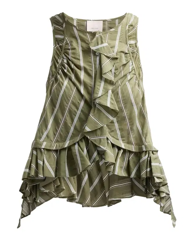Cinq à Sept Azura Striped Ruffled Sleeveless Top