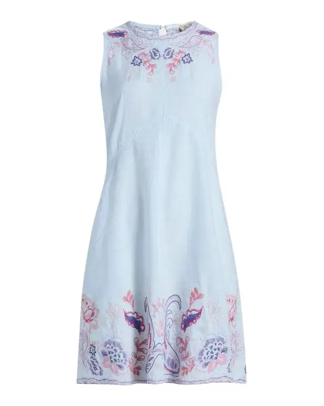 Johnny Was Chevron Cleolia Embroidered Linen-Blend Mini Dress
