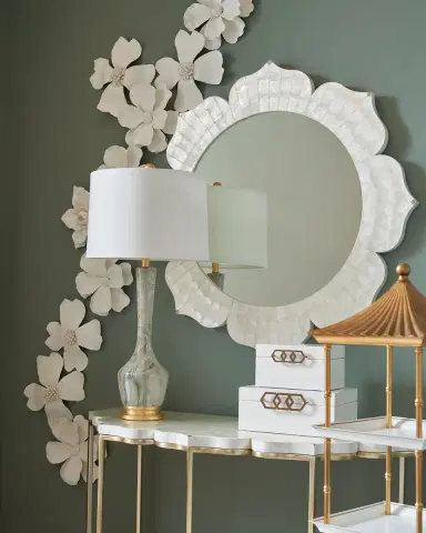 Chelsea House Lotus Flower 37" Capiz Shell Wall Mirror | Thumbnail 2