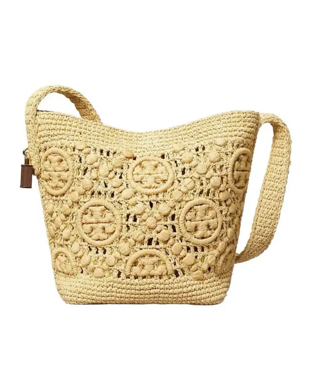 Tory Burch Lock Medium Monogram Crochet Bucket Bag
