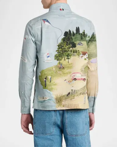 Thom Browne Men's Nantucket-Print Cotton Poplin Utility Shirt | Thumbnail 3 Thom Browne Men's Nantucket-Print Cotton Poplin Utility Shirt | Thumbnail 3