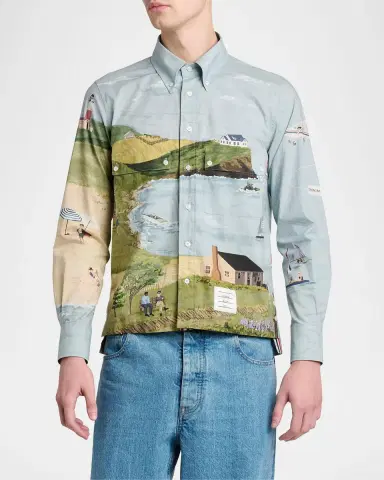 Thom Browne Men's Nantucket-Print Cotton Poplin Utility Shirt | Thumbnail 4 Thom Browne Men's Nantucket-Print Cotton Poplin Utility Shirt | Thumbnail 4