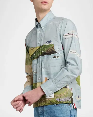 Thom Browne Men's Nantucket-Print Cotton Poplin Utility Shirt | Thumbnail 5 Thom Browne Men's Nantucket-Print Cotton Poplin Utility Shirt | Thumbnail 5