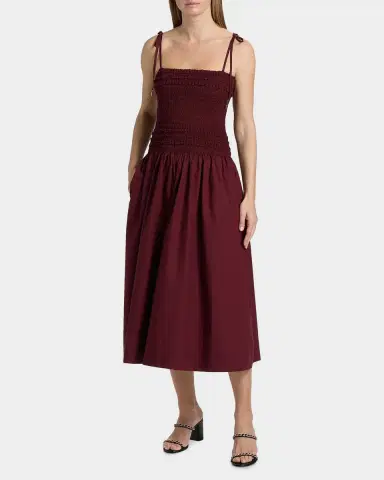 Cara Cara Alegra Ruched Drop-Waist Midi Dress | Thumbnail 4 Cara Cara Alegra Ruched Drop-Waist Midi Dress | Thumbnail 4
