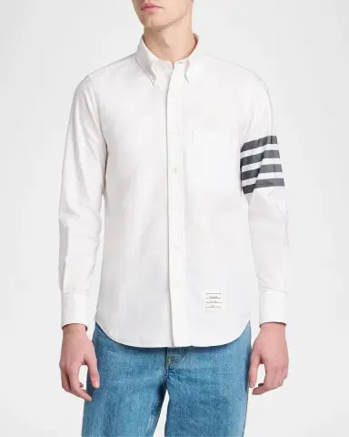 Thom Browne Men's Engineered 4-Bar Straight-Fit Oxford Shirt | Thumbnail 4 Thom Browne Men's Engineered 4-Bar Straight-Fit Oxford Shirt | Thumbnail 4