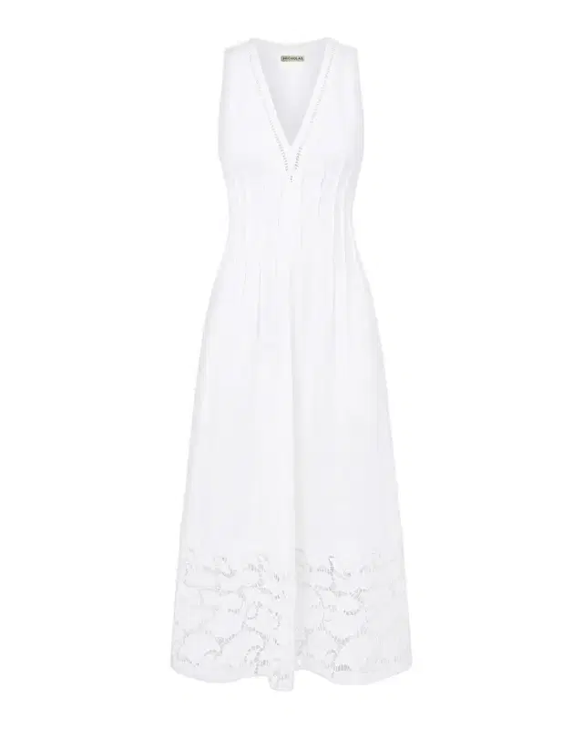 NICHOLAS Stina Broderie Linen-Blend Midi Dress