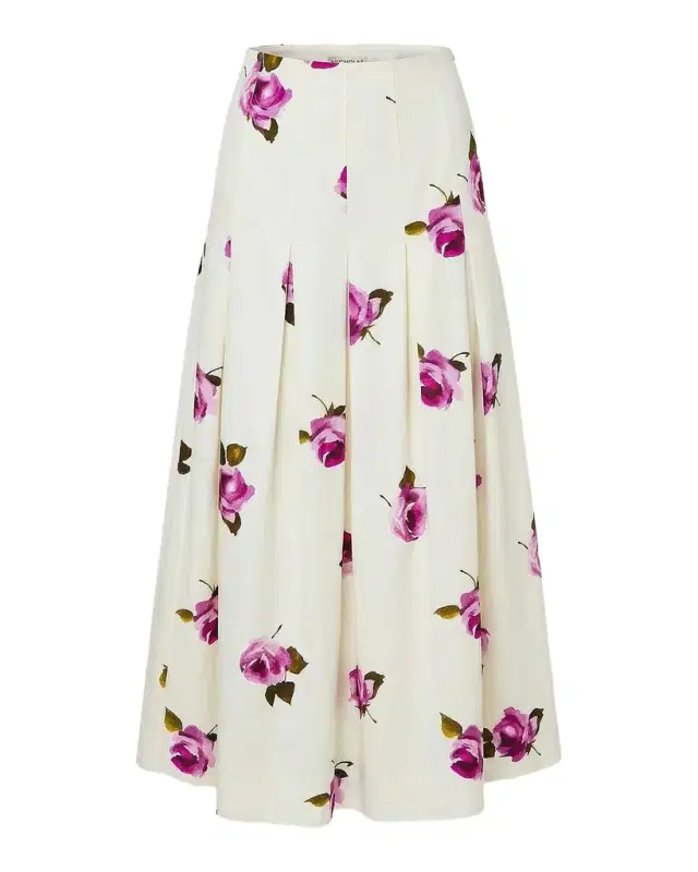NICHOLAS Jordana Pleated Floral Linen-Blend Midi Skirt