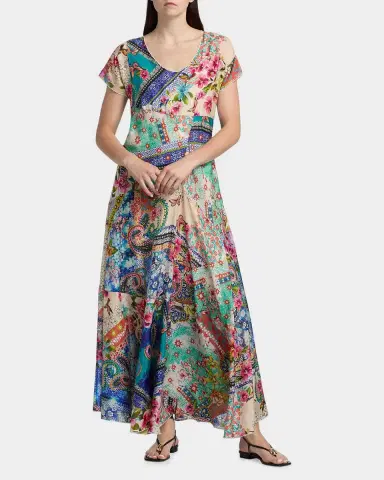 Johnny Was Patchwork Silk A-Line Maxi Dress | Thumbnail 2