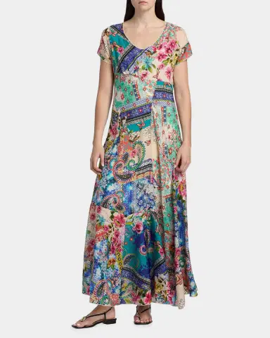 Johnny Was Patchwork Silk A-Line Maxi Dress | Thumbnail 4
