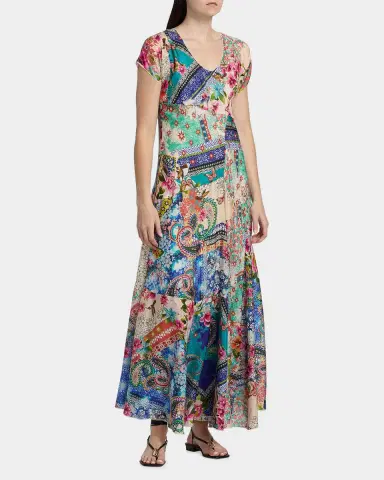Johnny Was Patchwork Silk A-Line Maxi Dress | Thumbnail 6