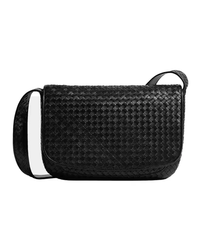 Bottega Veneta Men 's Large Intrecciato Leather Flap Messenger Bag