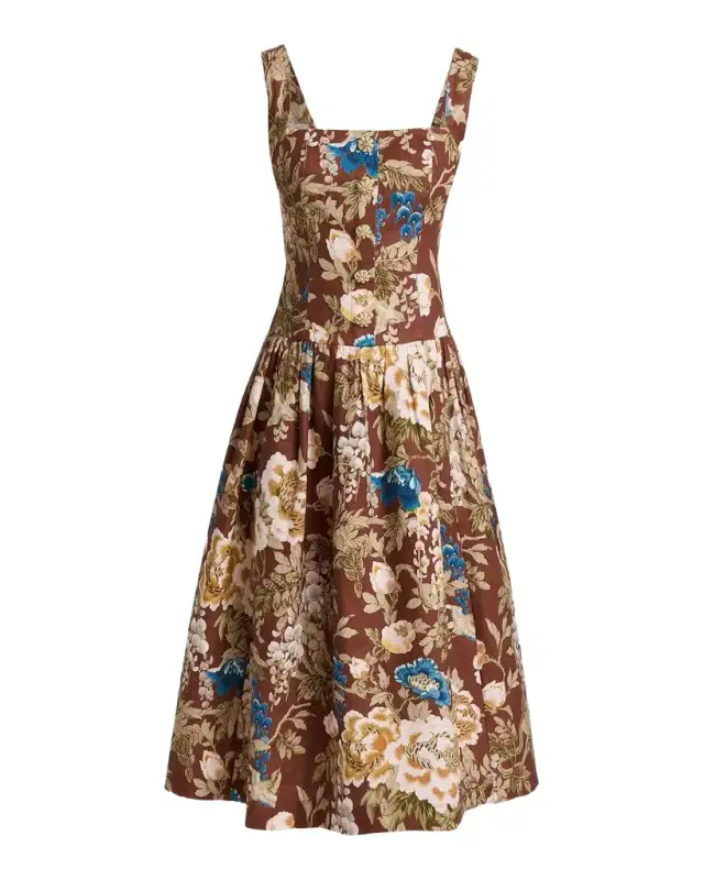 Cara Cara Feliz Floral Linen Midi Dress