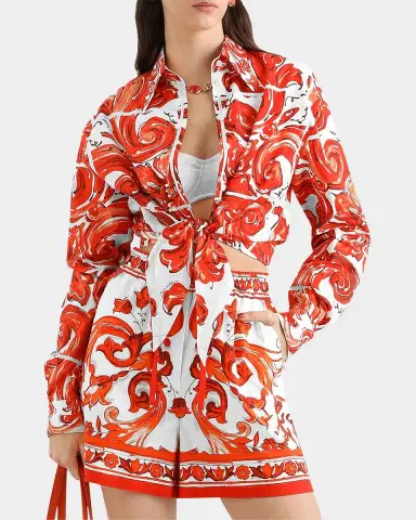 Dolce & Gabbana Majolica Cotton Poplin Long-Sleeve Crop Shirt | Thumbnail 4 Dolce & Gabbana Majolica Cotton Poplin Long-Sleeve Crop Shirt | Thumbnail 4